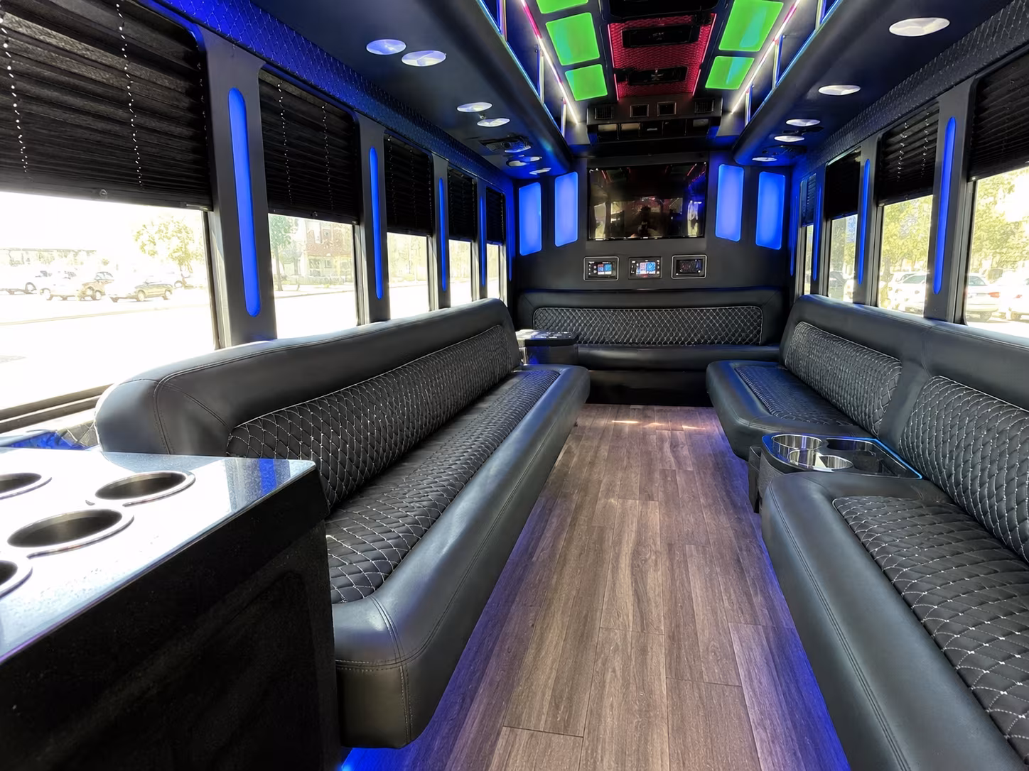 brookline 15 passenger party bus inside