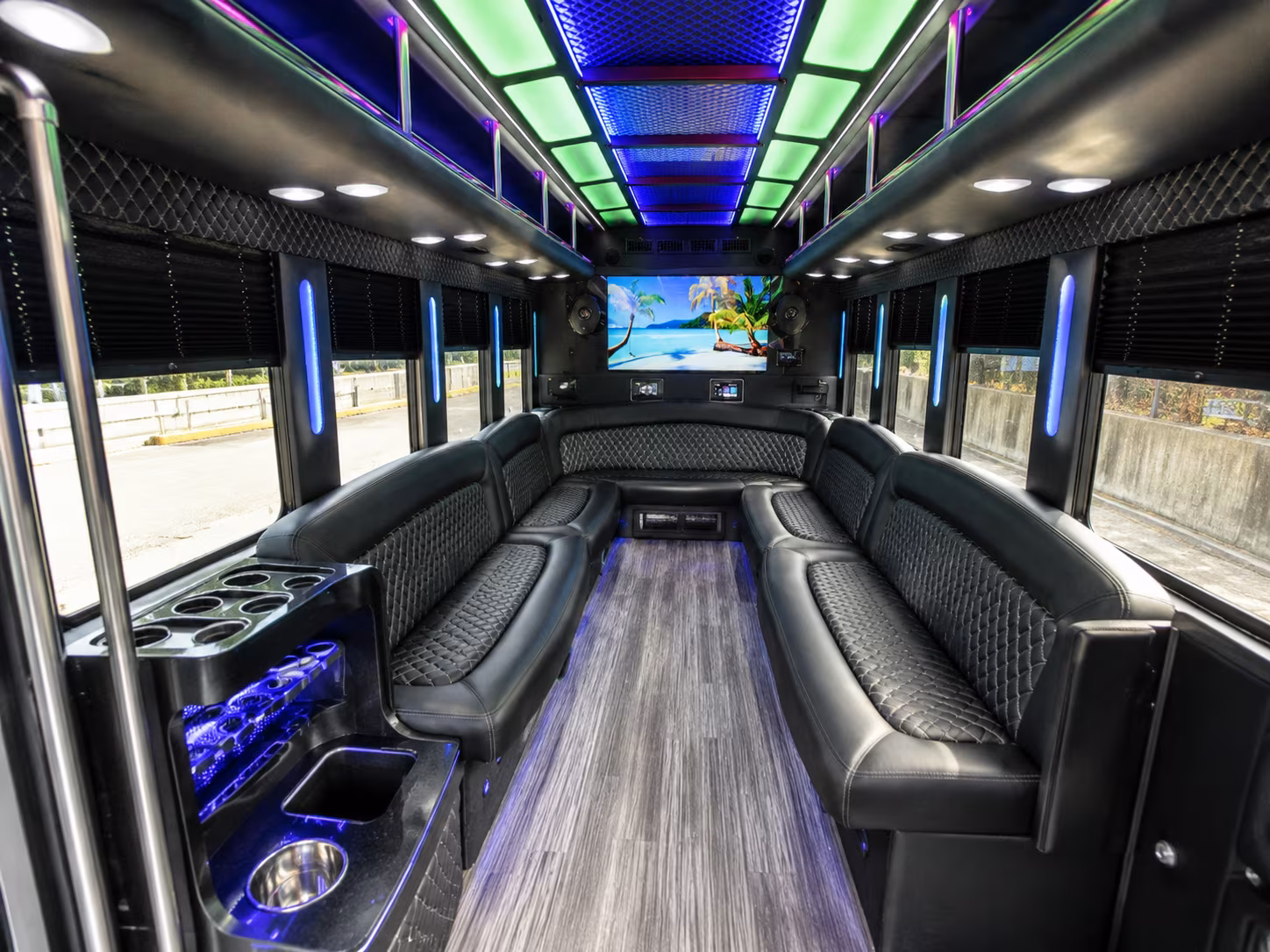 brookline 18 passenger party bus inside