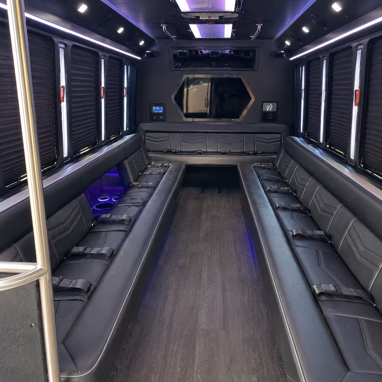 brookline 18 passenger party bus interior