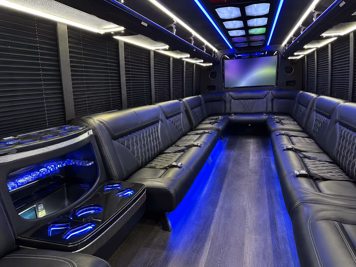 brookline 20 passenger party bus inside