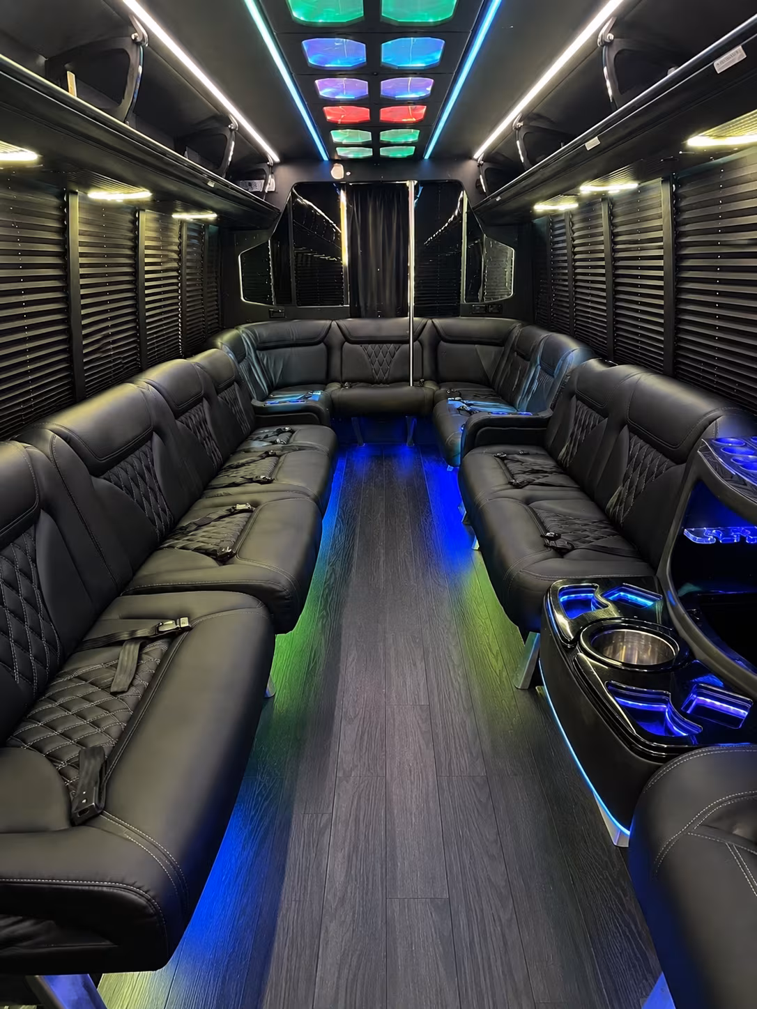 brookline 20 passenger party bus interior