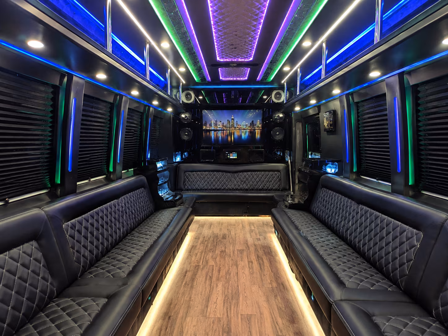 brookline 25 passenger party bus interior