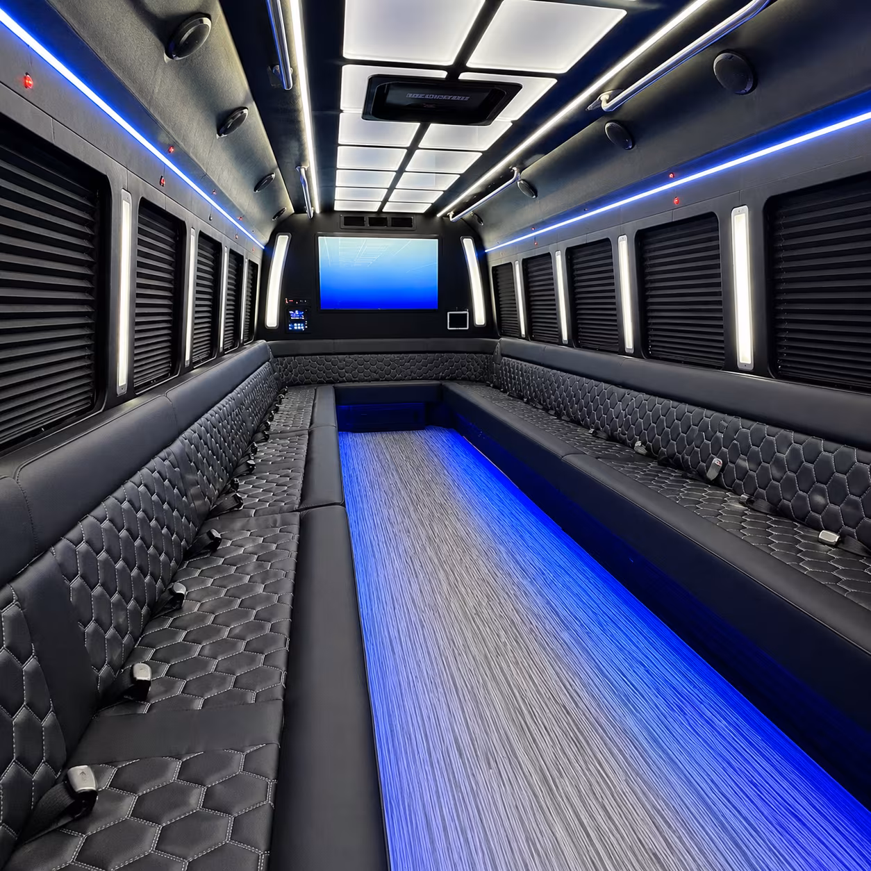 brookline 50 passenger party bus inside